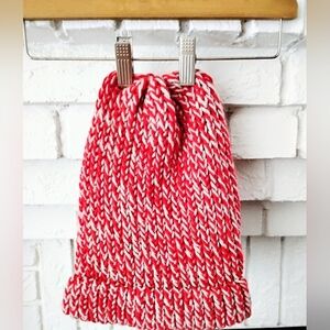 Cozy Red and White Knit Beanie
